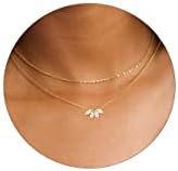Krudan Gold Layered Necklaces for Women Dainty Cute Cubic Zirconia Diamond Necklace 14k Gold Plated Flower Necklace Simple Pendant Necklaces for Women Trendy Jewelry Gifts for Girls
