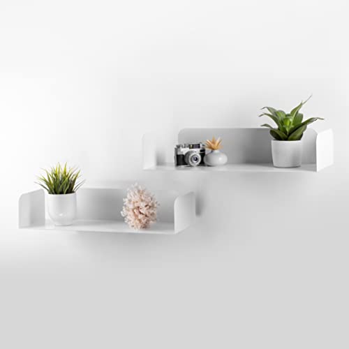 Miniatura 3 de D-Segno Office Design Moderna Estantería Pared De Metal, Rápido Y Fácil De Montar 100 Made In Italy, Dimensiones: 200 600 400 120 Mm. 2 Unidades, Blanco