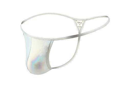 Mens Thong Comfy Pouch Athletic Supporter Elastic Waistband Sexy Underwear, Silver, Medium