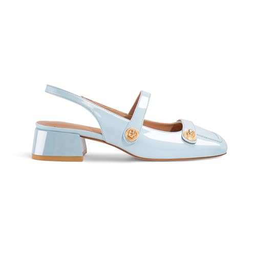 Image of Slingback Mary Jane Heels for Women Low Block Heel Closed Square Toe Pump Shoes Heels Classic Daily Office Dressy Shoes
