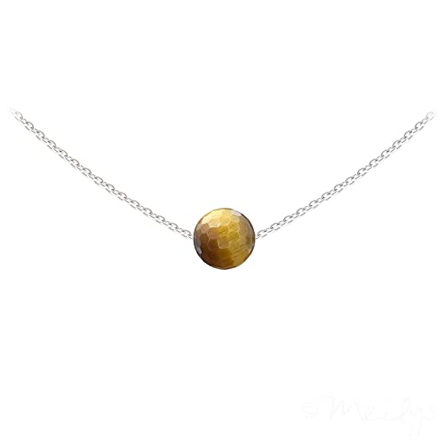 Collier en argent 925 rhodié avec perle œil de tigre facettée certifiée