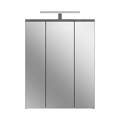 xonox.home Badezimmer Blake 2tlg. Kombination Badmöbel Set Set für kleine Bäder Komplettprogramm Badezimmer Bademöbel-Set in weiß Hochglanz, rauchsilber Nachbildung inkl. Beleuchtung