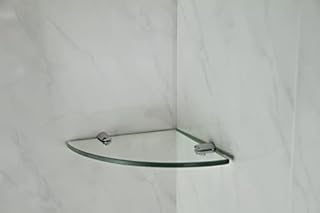 Corner Glass 6mm Thick Shelf With Two Chrome Finish Brackets 200mm x 200mm Toughened Safety