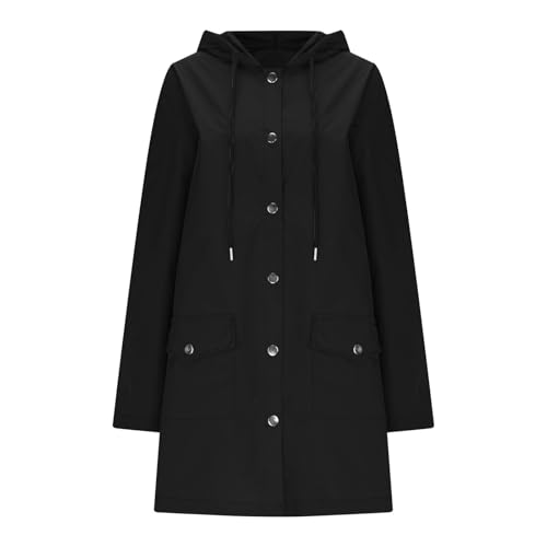Rain Jacket Women Waterproof, Long Sleeve Button Up Hooded Outdoor Raincoat Windbreaker Long Coats with Pockets2