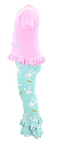 Image of Unique Baby 2 Piece Girls Double Ruffle Leggings Outfit with Short Sleeve Shirt Kid and Toddler Clothes Set