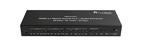 FeinTech VMS14201 HDMI 2.1 Matrix Switch 4 x 2 przełącznik 4K 120 Hz 8K Ultra HD 4 w 2 Out Audio Extractror ARC Toslink SPDIF Downscaler do Xbox PS5 TV Monitor HDR VRR 40 Gbps