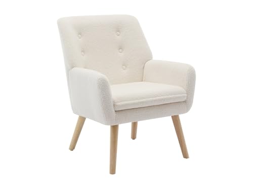 Vente-unique - Fauteuil en Tissu Bouclette Blanc SERINO