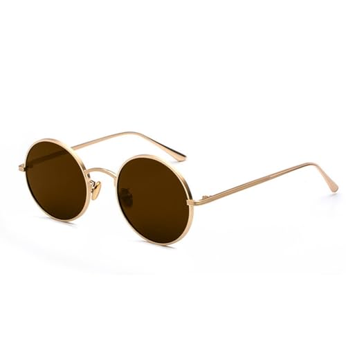 qinqilanqi-S Kleine Runde Sonnenbrille Gold/Tee Damen Herren