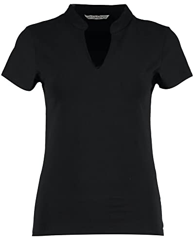 Kustom Kit Ladies' Corporate Short Sleeve V-Neck Mandarin Collar Top, Black, 12-14. KK770