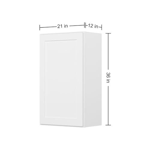 Image of Furinno Shaker Wall Kitchen Cabinet, Ready to Assemble, 12 D x 21 W x 36 H, White