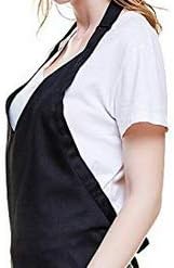 Miniatura 5 de Delantal de cocina unisex negro con cuello en V, correas ajustables para el cuello, duradero, para barbacoa, cocina, delantales con bolsillos