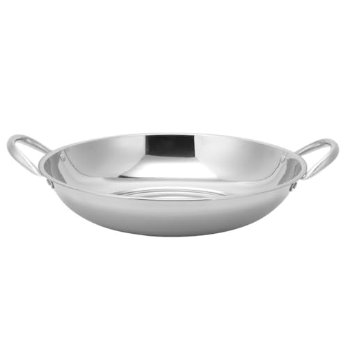 Abaodam Casserole Poêle Plate Robuste et Facile à Transporter en Acier Inoxydable avec Double Poignée Cuisine Maison et
