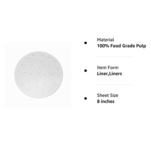 Air Fryer Perforated Parchment Paper, Set Of 100, 8 Inch Air Fryer Liner/Bamboo Steamer Paper/Perforated Parchment Paper For Air Fryer, Steaming Basket And More (6/7/9/10 Inch Available) #TOP6