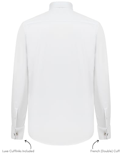 Men's White Wing Collar Tuxedo Shirt with French Cuffs | Set Incl. Cufflinks & Black Bow Tie | Luxe Dress Shirts for Men4