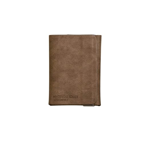 Allocacoc miniWallet Expandable Slim Minimalist Trifold RFID Leather Wallet, Quick Access Pull Strap, Compact Durable Card Holder with Elastic Band Gift for women & men (Brown)