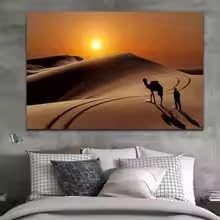ZHUOYA Camel and Herdsman in Sahara Desert Landscape Wall Art Morocco Desert Canvas Painting for Room Decor Wall Prints Pos(70x100cm/Inner Frame)