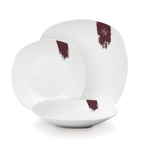 Berlinger Haus Juego de vajilla de 18 piezas, colección Leonardo, color blanco y burdeos, elegante vajilla de porcelana para uso diario y ocasiones especiales Berlinger Haus Juego de vajilla de 18 piezas, colección Leonardo, color blanco y burdeos, elegante vajilla de porcelana para uso diario y ocasiones especiales
