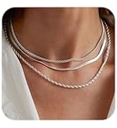 Bouzilli Gold/Silver Necklaces Stack For Women, 14K Gold/Sterling Silver Plated Layered Choker Ne...