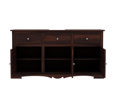 Image of Solid Sheesham Wood Cabinet Sideboard Wooden Chest of Drawer with 3 Drawers and 3-Door Storage for Living Room (Joe)