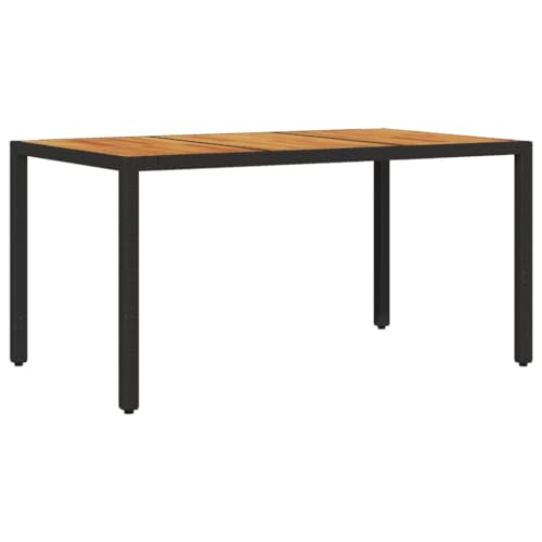 vidaXL Table de Jardin et Dessus en Bois d'Acacia, Table à Manger, Table de Repas, Meuble de Patio Terrasse Extérieur, Noir Résine Tressée