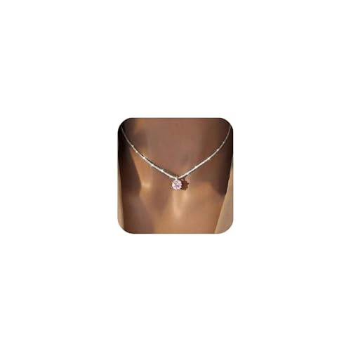 Meteorstarry Halskette Damen Silber 925,Edelstein Kette Silberne mit Rosa Anhänger,Glizter Personalisierte Boho Pink Modeschmuck Kette Silberschmuck Geschenke für Freundin Frauen