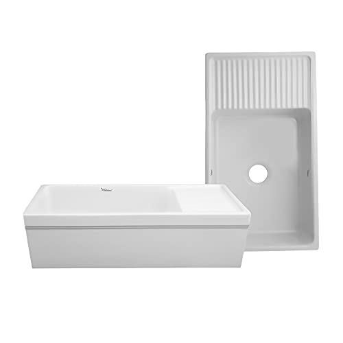Whitehaus Collection WHQD540-WHITE Quatro Alcove Kitchen, Fireclay, Front Apron Sink, Glossy, White Whitehaus Collection WHQD540-WHITE Quatro Alcove Kitchen, Fireclay, Front Apron Sink, Glossy, White