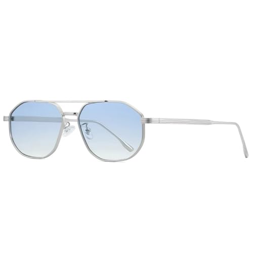 Lunettes de soleil rétro en métal à double pont polygonal pour hommes et femmes avec UV400