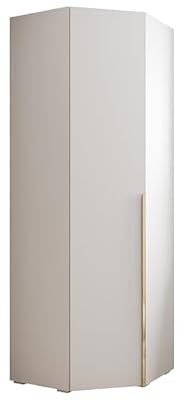 ABIKSMEBLE Armario Esquinero Inova 1 - Armario con Estantes y Barras - Unidad de Almacenamiento - para Dormitorio, Habitación Juvenil, Entrada - 236,7x81,7x47cm - Blanco, Dorado