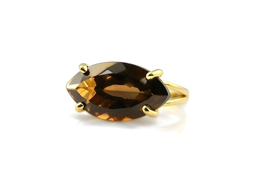 Bague quartz fumé et or 14k le cadeau de mariage et d'anniversaire idéal pour elle