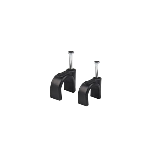 100 Pack 2 Sizes Black Strong Cable Clips 6mm & 8mm Round Cable Wire Clips with Steel Nails Cable Staples Cable Management Cable Cord Fasteners Electrical Ethernet TV Speaker Wires