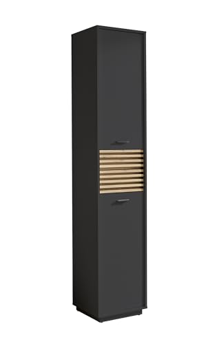 Hochschrank >Liguria< anthrazit, evoke eiche dekor, 2 Türen, 2 Schubladen, FSC-zertifiziert, mit Einlegeböden,melaminbeschichtet, schwarze Füße und Griffe, L/R montierbar, 38x191x35cm (BxHxT). Hochschrank >Liguria< anthrazit, evoke eiche dekor, 2 Türen, 2 Schubladen, FSC-zertifiziert, mit Einlegeböden,melaminbeschichtet, schwarze Füße und Griffe, L/R montierbar, 38x191x35cm (BxHxT).