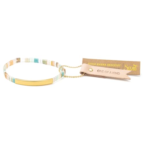 Scout Curated Wears - Good Karma Miyuki Bracelet - One Of A Kind - Mint/Peach/Gold3