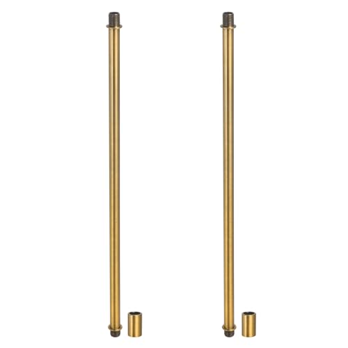Image of PATIKIL Straight Pipe Lamp Stems Rod Kit, 2 Set M10 Carbon Steel 300mm(11.81 inch) Long Double End Thread Rod with Coupling Nuts Sleeve Connector for Table Lamps Chandeliers,Copper Gold