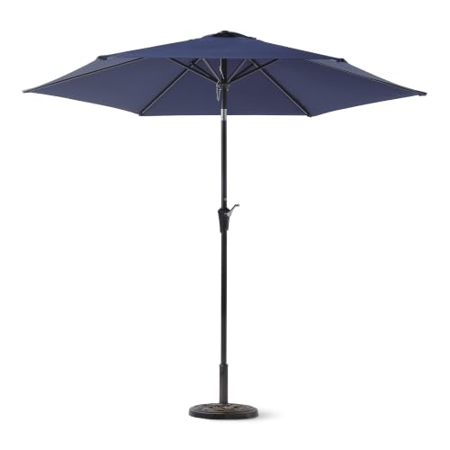 Image of Amazon Basics 90.6 inch Outdoor Patio Umbrella with Crank Lift and Push Button Tilt, Steel Pole, Steel Ribs, Navy