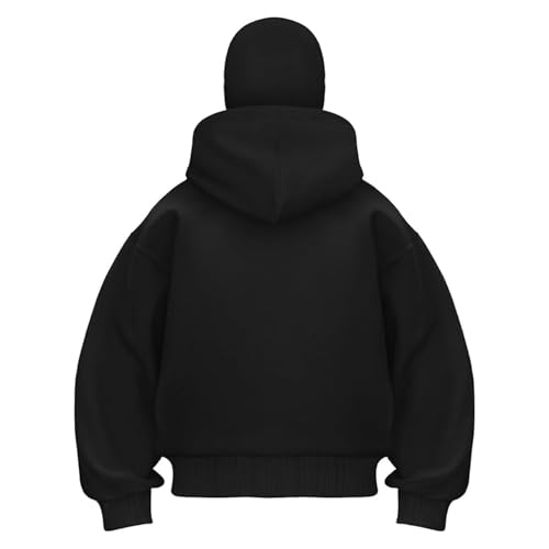 Balaclava Hoodie Zipper, Double Hooded Zip Jacket Wind-resistant Winter Hoodies for Men, Pullover Hooded Sweatshirt4