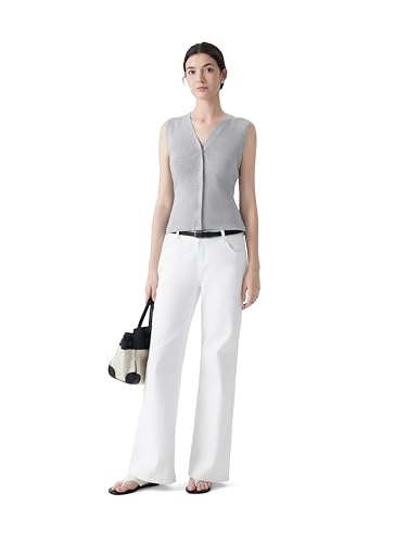 Image of SUUKSESS Women Sleeveless Sweater Tops Summer V Neck Button Down Vest Tops Business Casual Work Shirts