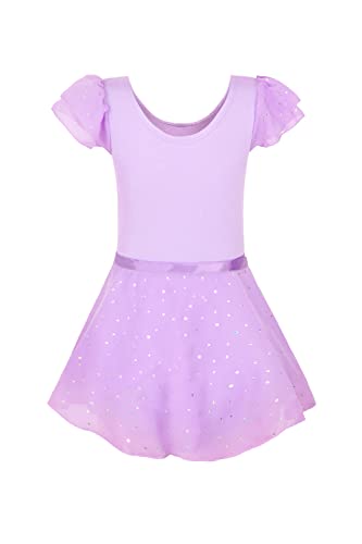 Image of EQSJIU Ballet Leotards for Girls with Removable Skirt Combo Tie Ruffle Sleeve Outfit