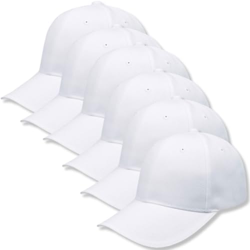 Lista de Cachuchas Blancas para comprar hoy. 50 Genérico Paquete 6 Gorras Económicas de Acrilico, Lisa, Cachucha Unisex, Ajustable, Ideal para Bordar y Campañas Publicitarias. (MX/US, Alfa, Talla única, Blanco)