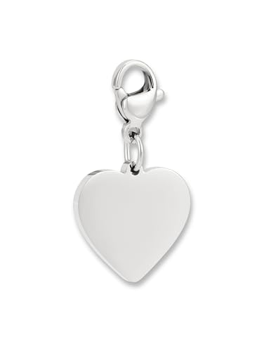 Pendentif Charms cœur avec fermoir mousqueton | Pendentif argenté en acier inoxydable 316L | Charm pour bracelet à breloques en argent | Résistant à...