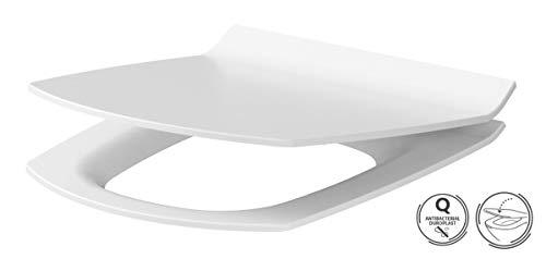 Keramik Stand- WC Toilette Komplett -Design- Set mit Spülkasten WC- Sitz Slim aus Duroplast mit Absenkautomatik SoftClose-Funktion für waagerechten Abgang Wasseranschluss Spülrandlos Carina – Bild 3