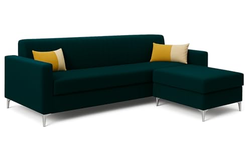 Image of SOCOZI Anton 5 Seater L Shape Sofa Set with Movable Ottoman | Flexible Layout | Soft Velvet Suede Fabric | Modern Design | Plush Comfort Cushions for Living Room (Greenish Teal)