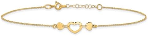 Jewelry Affairs 14k Solid Yellow Gold High Polished Heart Charm Adjustable Anklet, 10" to 10.75" image 4
