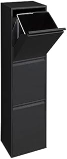 Arregui Basic CR306-B Pattumiera per raccolta differenziata, 3 secchi, mobile d'acciaio per differenziata, 3 x 17 L (51 L), nero