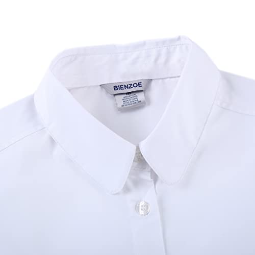 Bienzoe Girls Shirt Short Sleeve: White Button Up Kids School Uniform Cotton Oxford Collar Puff Dress Blouse3