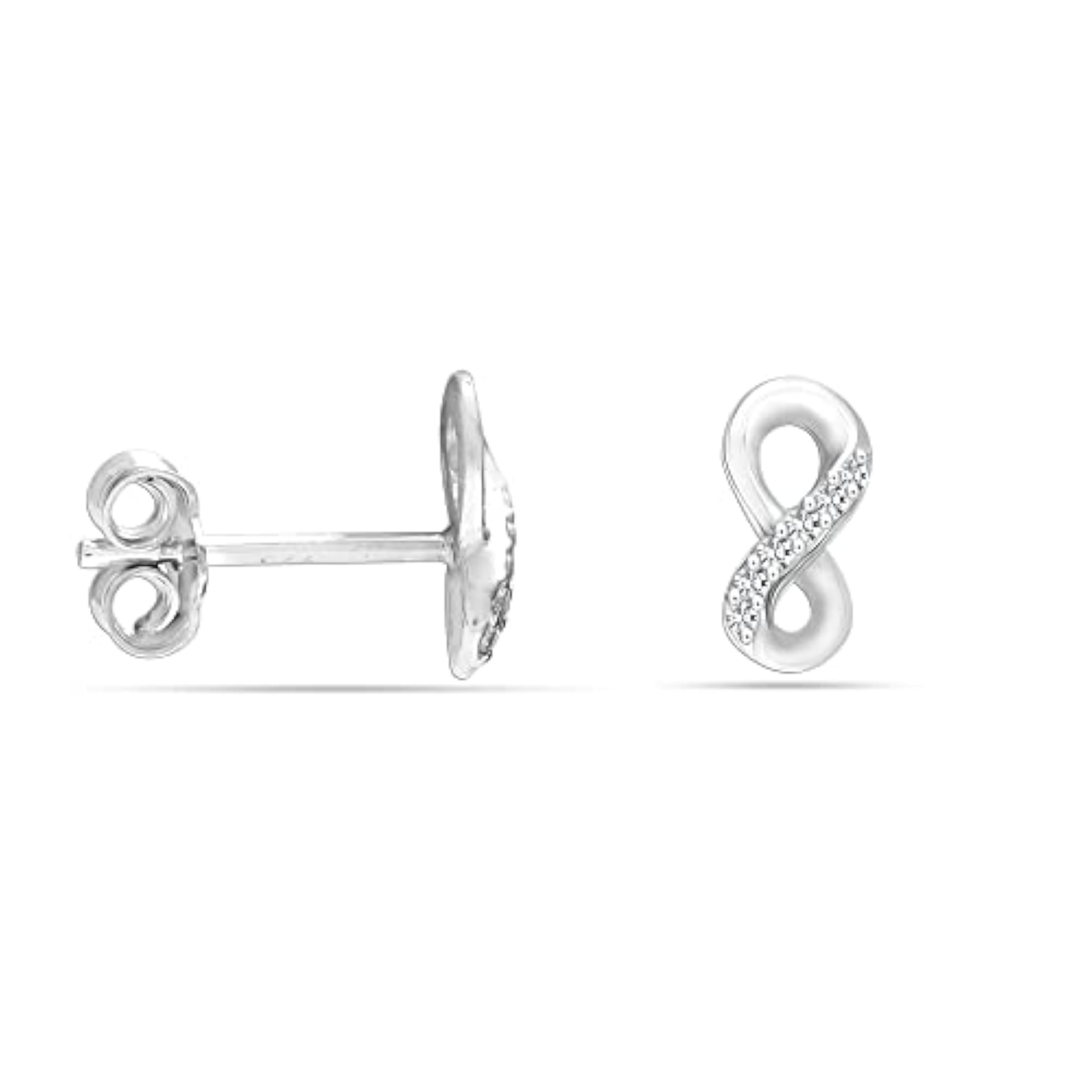 Women's 925 Sterling Silver CZ Infinity Micro Pave Small Stud Earrings