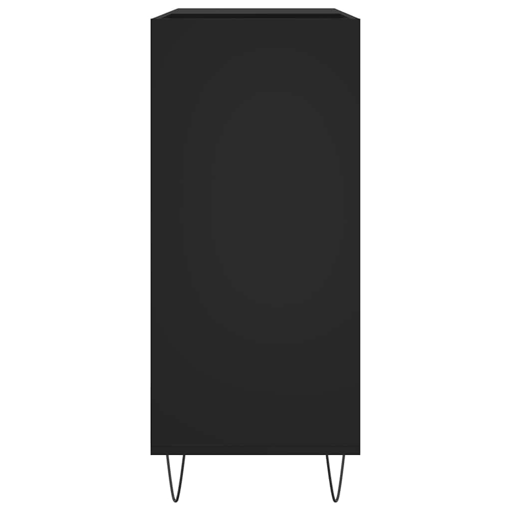 Armadietto nero in legno con gambe in ferro, 84,5 x 38 x 89 cm, spazio per dischi in vinile e vinile, piastra superiore stabile per giradischi