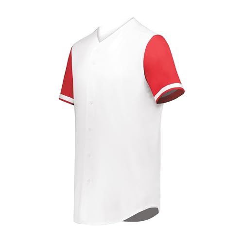Augusta Sportswear Cutter+ Full Button Baseball Jersey White/Scarlet M