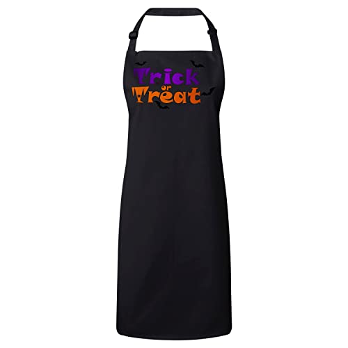 Tablier cuisine noir Halloween Trick or Treat avec motifs araignée et chauve-souris