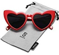 SOJOS Heart Shaped Sunglasses Clout Goggle Vintage Cat Eye Mod Style Retro Glasses Kurt Cobain SJ2062 with Red Frame/Grey Lens