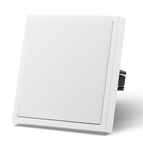 MVAVA Interruptor pared con Mate,Interruptores de luz con Garfio,Basculante Con Gran Panel,Fácil Instalación,1 Gang 1 Vía,86mm Blanco
